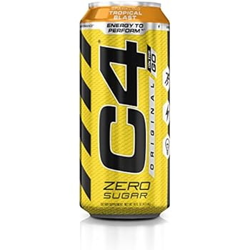 Cellucor C4 Original Carbonated Zero Sugar Energy Drink, Pre Workout Drink + Beta Alanine, Sparkling Tropical Blast, 16 Ounce Can