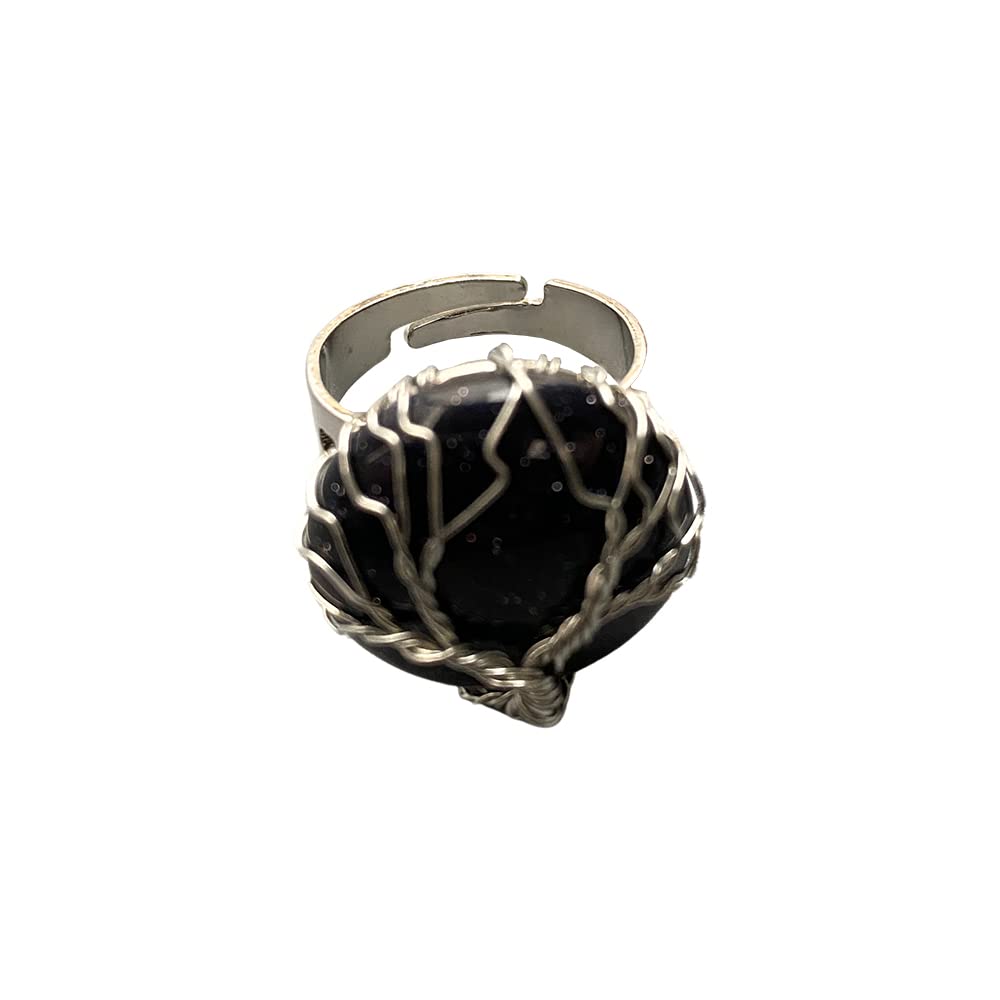 VIE Wire Wrapped Tree of Life Ring, 2cm, Blue Goldstone