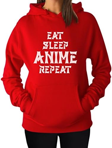 Tstars TeeStars - Eat Sleep Anime repeat Women Hoodie X-Large Red