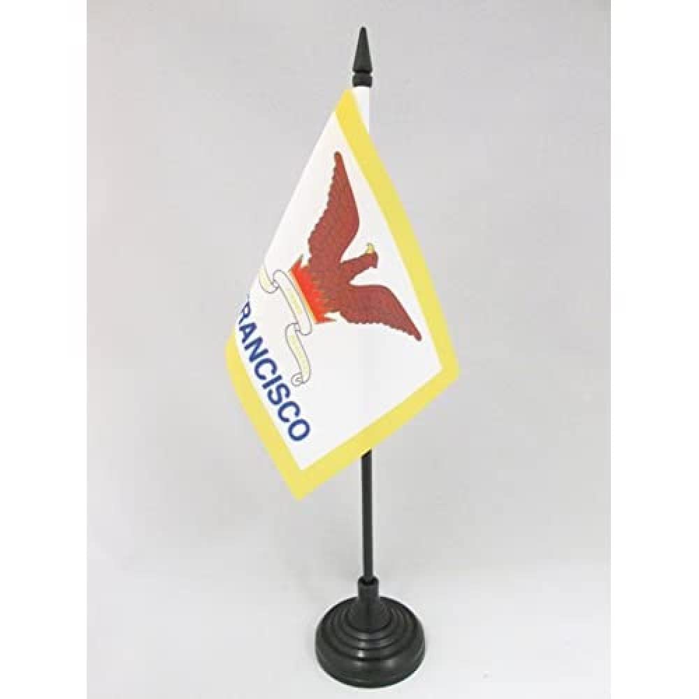 AZ FLAG - San Francisco Table Flag 4'' x 6'' - San Francisco city Office Mini Banner 100% Polyester 15 x 10 cm - Mini Desk Flag with 10'' Pole and Black Plastic Base