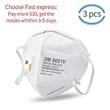 3M KN90 Face Mask high filtration barrier against Virus, Dust, Pollen, Bacteria, Allergies, Paint, Breathable Respirator Mask with Soft Lining and Earloops 3 PCS FFP2 MASK