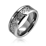 Bling Jewelry Tungsten Celtic Dragon Black Inlay Flat Comfort Fit Wedding Band