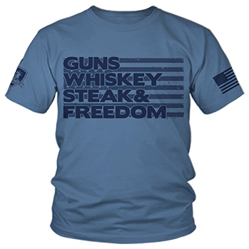 Armed American Supply Guns Whiskey Steak & Freedom - Patriotic T-Shirt from (3X) Lake Blue