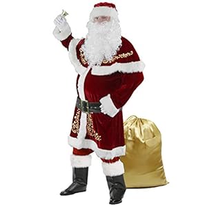 Disfraz de Papá Noel para Hombres Traje de Santa Claus de Terciopelo Lujoso Rojo