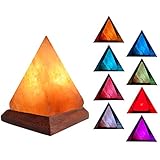 V.C.Formark USB Himalayan Salt Lamp Release Negative Ions for Office Home Deco Yoga Gift, Pyramid Salt Crystal Rock Hand Carved+Genuine Wood Base+Colors Changing Salt Lamp
