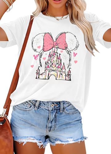 Women Magic Kingdom Shirt Castle Graphic Shirts Casual Family Vacation Holiday T Shirt Cute Short Sleeve Tee Top White