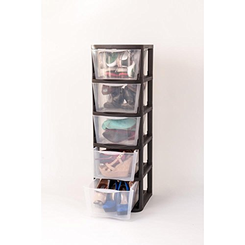 Muscle Rack 5 Drawer Clear Plastic Storage Tower With Black Frame