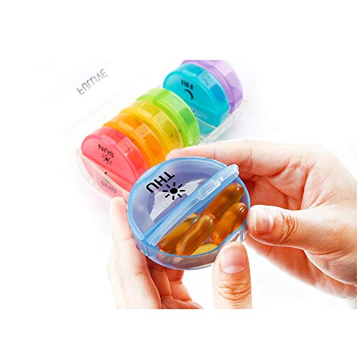 Daily Pill Organizer (Twice-a-Day) - Weekly AM/PM Pill Box,Round Medicine Organizer,7 Day Pill Container,Vitamin Organizer for Vitamin/Fish Oils/Supplement