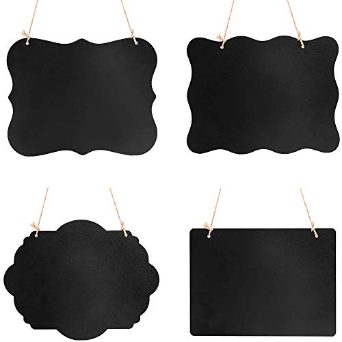 VSADEY 4 Pack Chalkboard Sign Hanging, Double-Sided Erasable Message Board, Small Hanging Liquid Chalkboard Signs with Hanging String for Wedding, Bar, Cafe, Restaurant