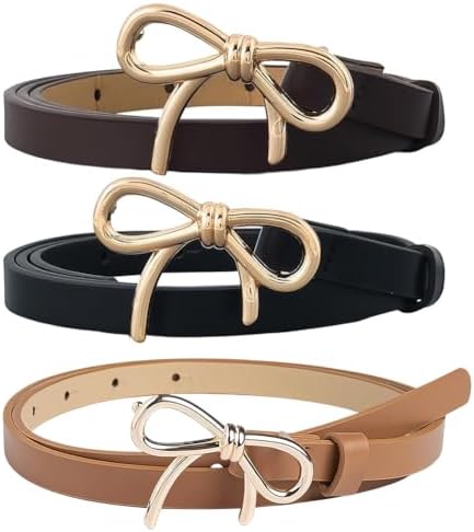 Faux Leather Skinny Belt with Gold Buckle Knotted Waist Belt for Dresses Mikovivi Gold Bow Belt Women, Elastic Leather Skinny Waist  main image 2