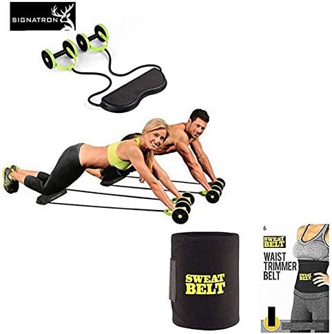 SIGNATRON Abs Exercising Roller & Sweat Slim Belt (Fit to All) Combo Abs Exercise Equipment Workout Roller Home Gym,Professional Ab Wheel Roller Supports, Abdominal Workout Machine, Ideal Men Women