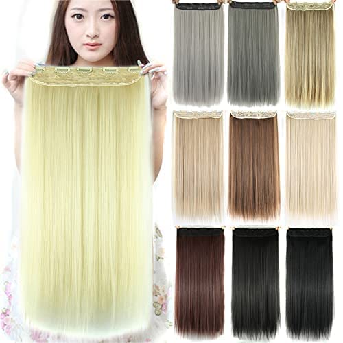 IMISSU Long Natural Thick Hair Straight Clip in on Synthetic Hair Extensions Hairpieces for Women (28 Inch,613 Blonde)