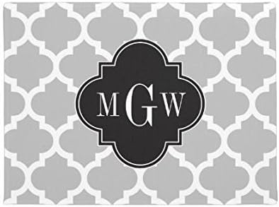 KliwKlol Monogram Gray White Moroccan Rubber Front Door Mats for Home Doormats Indoor Rug 60 x 40cm Machine Washable Welcome Home Mat