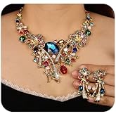 Missgrace Women Coloful Rhinestone Crystal Flower Bridal Wedding Necklace Earrings Sets Christmas Flora Necklace Dangle Earrings for Wedding Party Prom Brides Bridesmaid