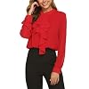 BEYOVE Elegante zakelijke chiffon blouse voor dames, opstaande kraag, met ruches, lange mouwen, knopen, feestelijke top