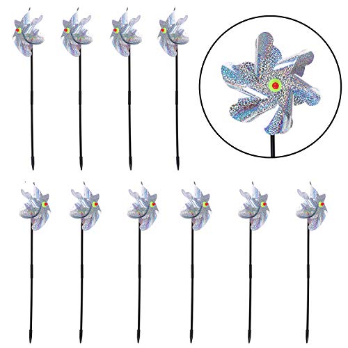 LOCOLO 10 Pieces Bird Repellent Pinwheels Holographic Mylar Pin Wheel Spinners for Farm Garden Field, Keeping Birds Away - Thumbnail 7
