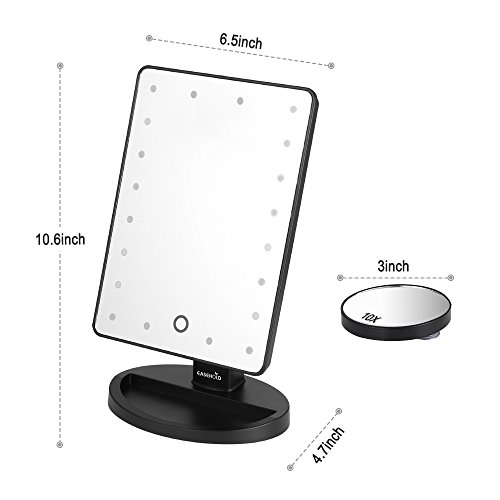 Easehold Lighted Makeup Vanity Mirror with 10X Magnification Mirror Bonus Beauty Brush and Sponge Set (Black) - Thumbnail 2