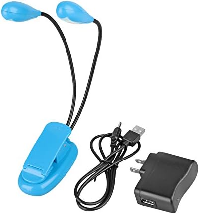 Kumeida 8 LED Book Reading Light, Flexible 2 Arm With Clip Stand 2-Level Brightness, Music Stand Lamp for Bed Desk Table BBQ Grilling Travel (Eye Care, Rechargeable, Portable, Long Lasting) (Blue)