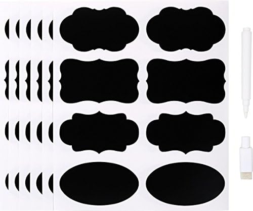 48 Pack of Removable Fancy Chalkboard Labels with 1 Erasable White Chalk Marker