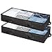 Underbed Storage - Clothes Storage - Bag Organizer Container, Strengthened Handles, Enhanced Zipper, Durable, Foldable Large Space Saver Comforters for Blankets, Shoes, Clothes, Black, 2 Pack
