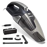 GridLite 5000PA Car Vacuum, DC 12V Wet/Dry Use Handheld Vacuum for Car, 16.4 Long Power Cord Vacuum Cleaner with Nozzle Set, LED Light, 2 HEPA Filters - Carrying Bag