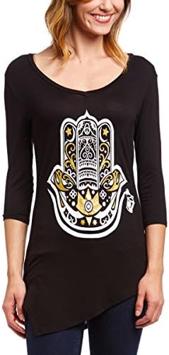 Graffiti and Gold Women's Long Sleeve Casual Loose T-Shirt Dress Modest Shirt Top Hamza Hand Design