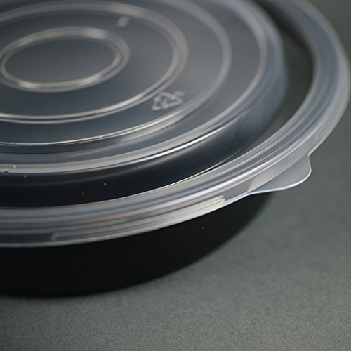 Simply Deliver 9-Inch Round Base Plastic Take-Out Bowl with Clear Lid, Microwavable and Dishwasher Safe, Black, 140-Count