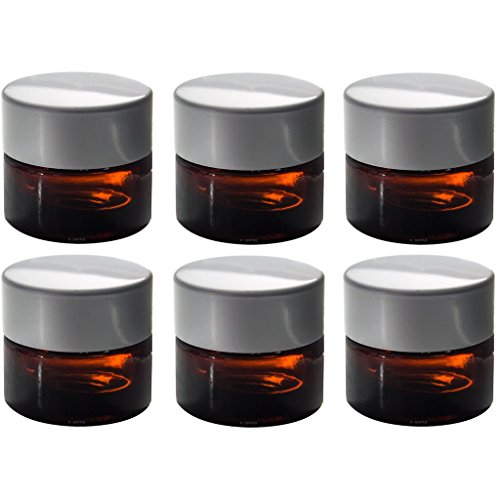 Amber Glass 5 ml 1/6 oz Thick Wall Balm Jars with Silver Matte Smooth Lids (6 pack)