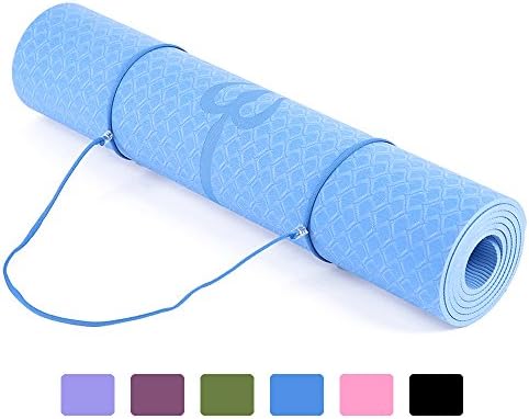 Eco Friendly Non Slip Yoga Mat- 6mm Body Alignment System Exercise Mats TPE Fitness Mats 72"x 24" (Blue)