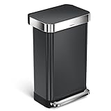 simplehuman 45 Liter / 12 Gallon Stainless Steel Rectangular Kitchen Step Trash Can with Liner Pocket, Black Stainless Steel