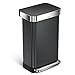 simplehuman 45 Liter/12 Gallon Stainless Steel Rectangular Kitchen Step Trash Can with Liner Pocket, Black Stainless Steel