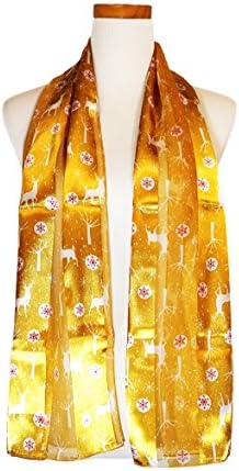 Christmas Scarf - Christmas Tree, Santa ,Reindeer w/ Gift Box By Christmas Scarf Company ( Made in Korea) (Gold-OS3020)