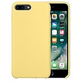 iPhone 8 Plus Case, iPhone 7 Plus Case, iPartsBuy for iPhone 7 Plus(2016)/ 8 Plus(2017) Pure Color Liquid Silicone Gel Rubber Case with Microfiber Cloth Lining Cushion (Yellow)