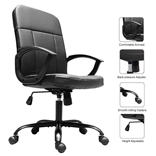 Office Chair, Mid Back Premium Bonded Leather Office Computer Swivel Desk Task Chair, Ergonomic Executive Chair with Lumbar Padding and Armrests - Thumbnail 3