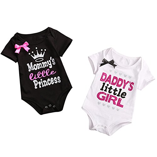 2 Pack Newborn Baby Girls Romper Jumpsuit Letters Printed Mommy s Little Princess & Daddy s Little Girl Summer Baby Cloth (3-6 Months)