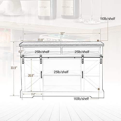 PHI VILLA Farmhouse Coffee Bar Sliding Barn Door Kitchen