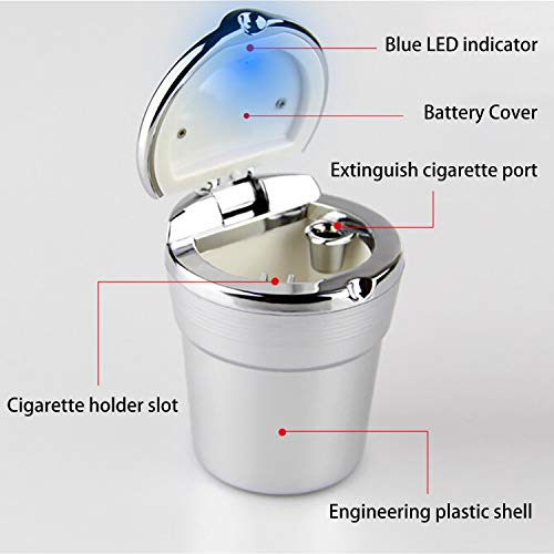 IUKUS Car Cigarette Ashtray, Stainless Auto Car Cigarette Ashtray with Lid and Blue LED Light Indicator Smokeless Vehicle Cigarette Ashtray Ash for Car Cup Holder,Home, Office - Thumbnail 3