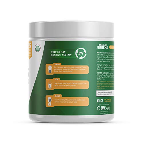 Organic Greens Powder - All Natural Superfoods Veggie Powder - Potent Superfoods for Detox and Immune Health Benefits - Includes Spirulina, Matcha Green Tea, and Ashwaganda - USDA Organic - Non-GMO