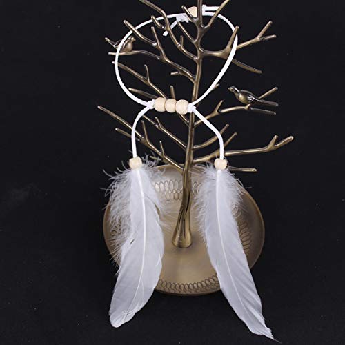 Set of 2 Girls Women Lady Bohemian White Peacock Feather Headband Headdress and Armband Hippie Headpiece Headwear Handmade Tribal Indian Fascinator Feather Hairband Wedding Accessories