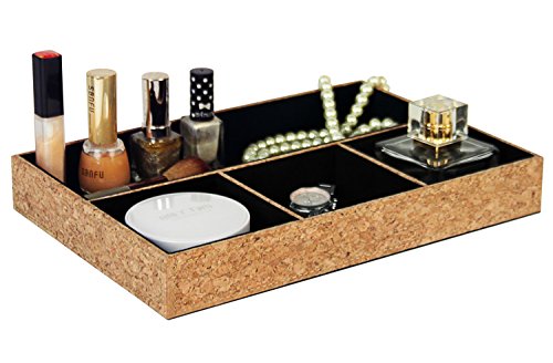 Key Jewelry Catchall Valet Tray Box, Desktop Organizer, Bedside Storage Organizer for Change, Coin, Key, Phone, Natural cork