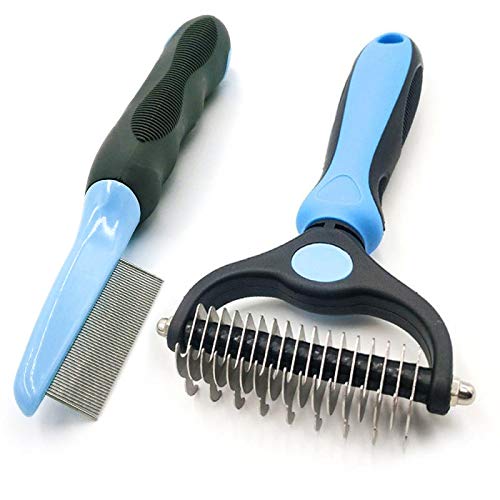 Dog Brush for Shedding Grooming & Cat Comb Set 2 Sided Safe Dematting