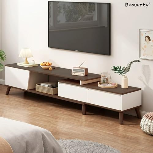 Beauenty TV Cabinet for up to 50-70 Inches TV, 2 Drawer TV Entertainment Modern Design, Wooden TVs Console Table, Adjustable TV Rack L 220 x W 30 x H 43 cm (Style 1)