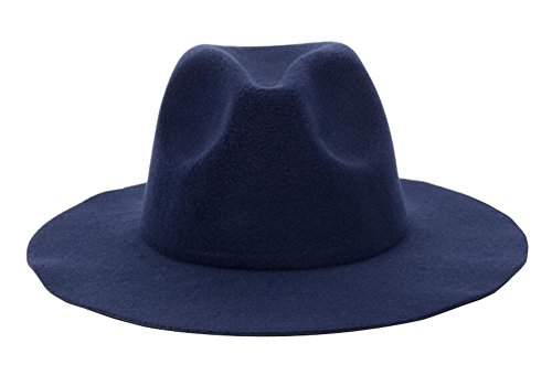 Dark Blue Wide Brim Fedora Hat