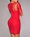 Cfanny Women's Lace Nude Illusion See Through Sleeves Bodycon Dress,Red,Large