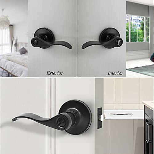 2 Pack Gobrico Matte Black Universal Bed and Bath Door Levers Locks