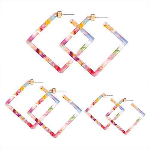 YAHPERNSquare Hoop Earrings 3 Pairs Geometric Hoop Earrings Dangle Earring Set For Women Girls