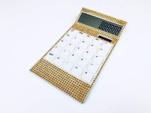 Blingustyle Bling Bling Crystal Diamante 12 Digit Dual Power Calculator for Home and Office Gifts (Gold)