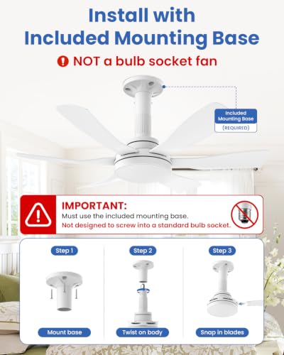 Airwit 28 Inch Socket Fan Light with Remote, Small White Ceiling Fan for Bedroom, Screw in Ceiling Fan with Light, Quiet Reversible DC Motor, E26/E27 Light Socket Fan