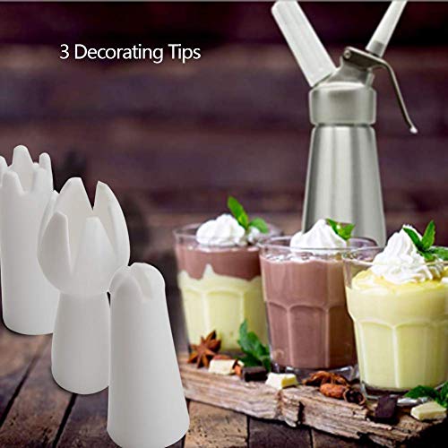 Professional Whipped Cream Dispenser Large 500ml/1 Pint Capacity Canister with 3 Various Nozzles, Cleaning Brush - Thumbnail 3