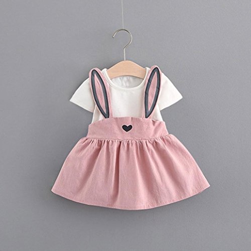 Hot Sale! Newborn Toddler Baby Girls Summer Casual Cute Rabbit Ear Heart Strap Dress Clothes 0-24 Months (Pink, 18-24 Months) - Thumbnail 2